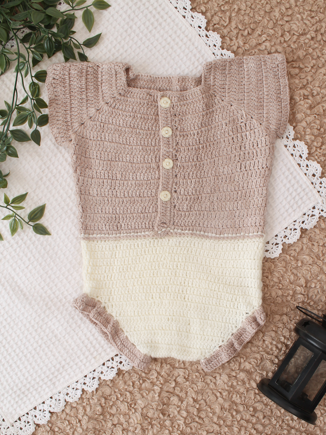 Woonie Crochet Frill Detailed Romper - Beige