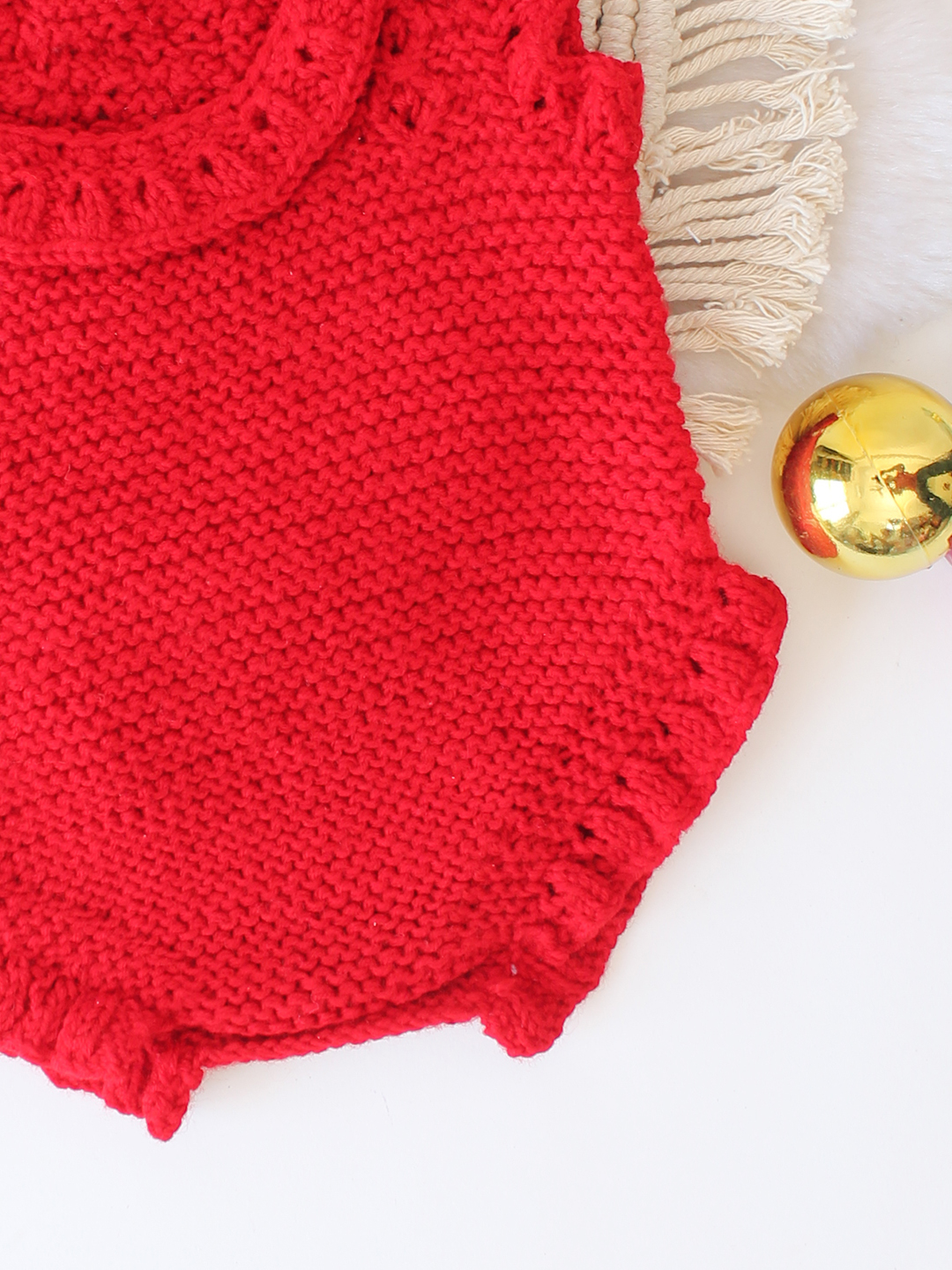 Woonie Crochet Frill Detailed Romper - Red