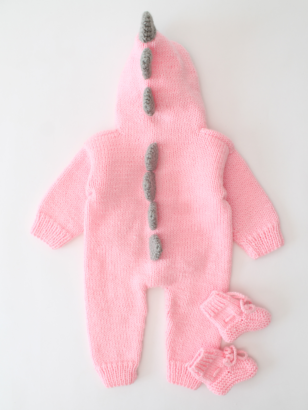 Woonie Handknitted DiSelf Designsaur Detailed Jumpsuit with Matching Socks - Pink