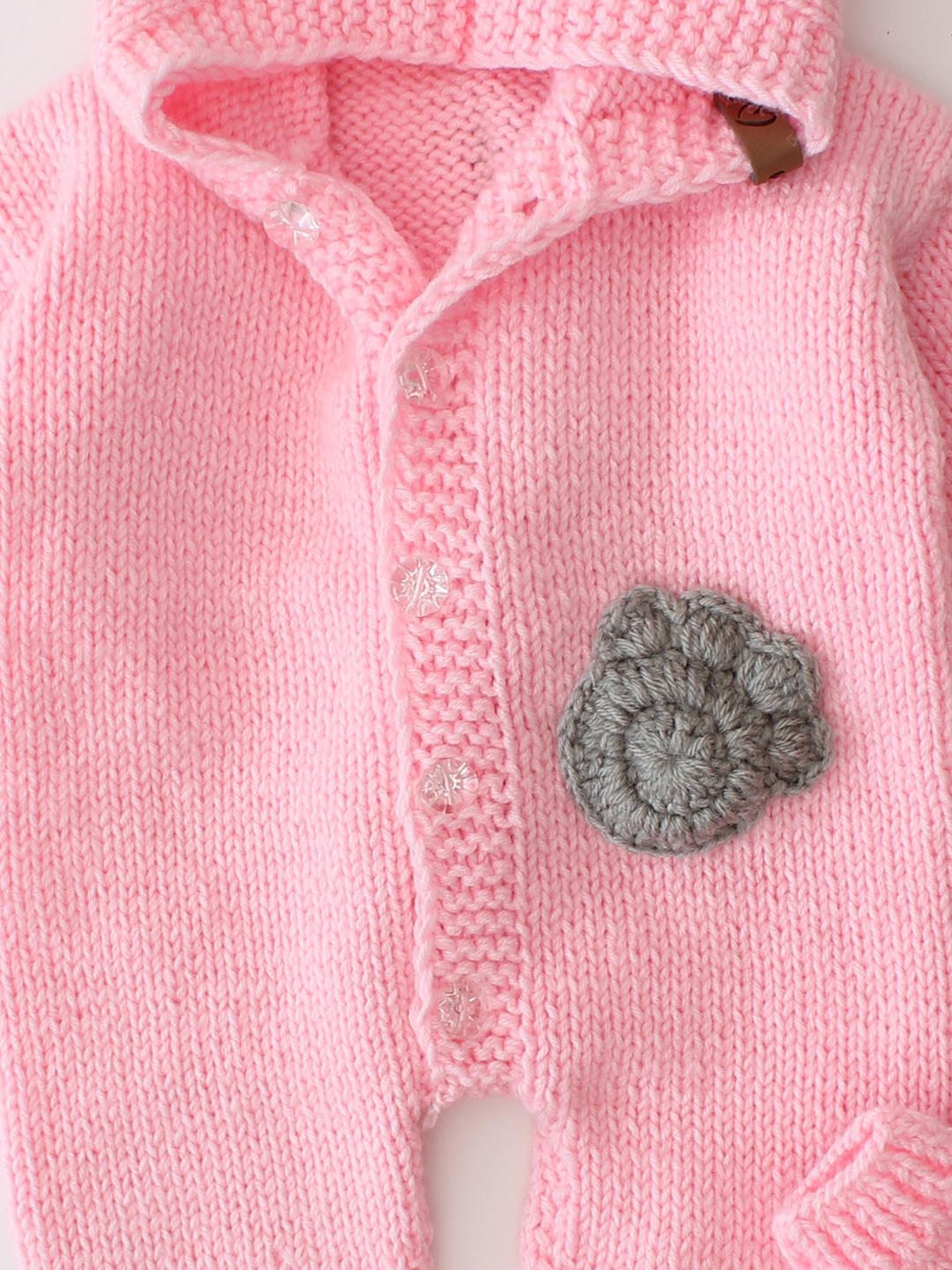 Woonie Handknitted DiSelf Designsaur Detailed Jumpsuit with Matching Socks - Pink