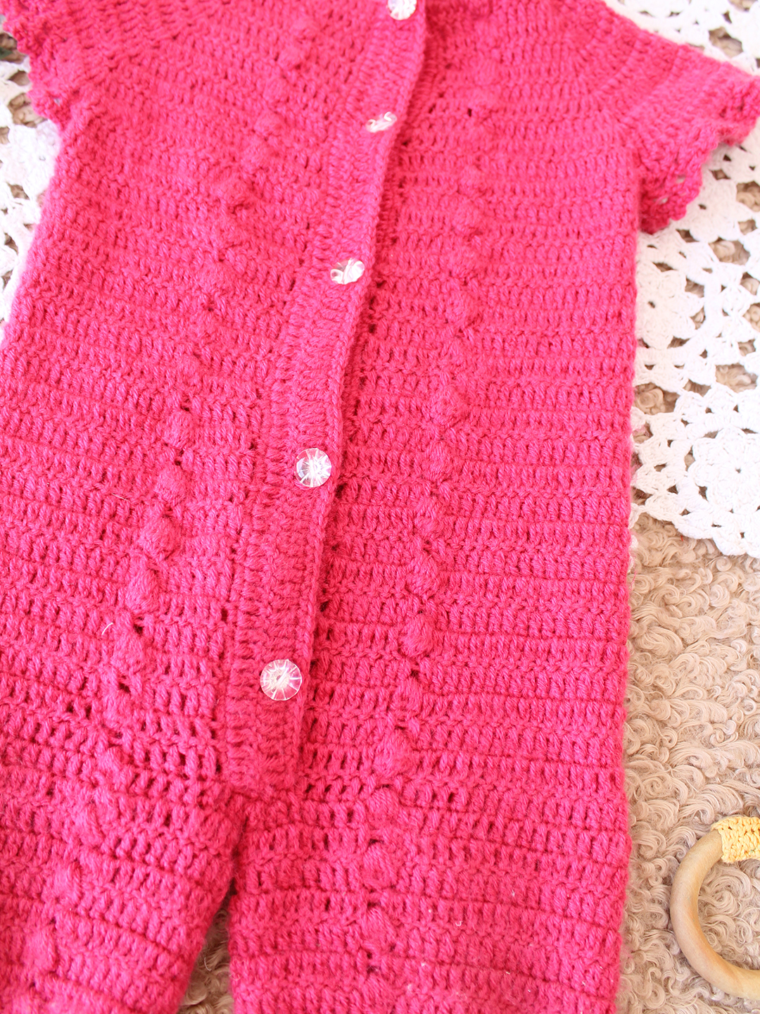 Woonie Crochet Front OpeSelf Designble Jumpsuit - Pink