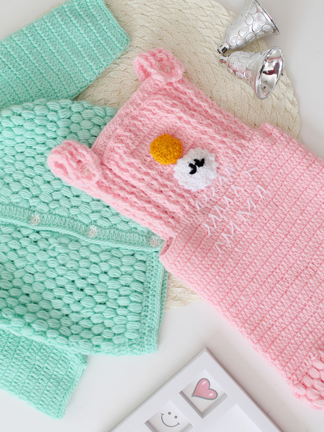 Woonie Crochet Dungaree with Contrast Sweater - Pink