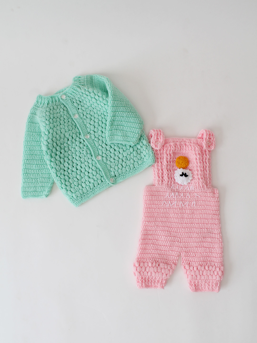 Woonie Crochet Dungaree with Contrast Sweater - Pink