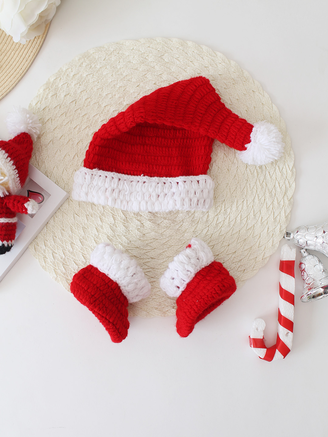 Woonie Crochet Christmas Dungaree with Cap and Boots - Red