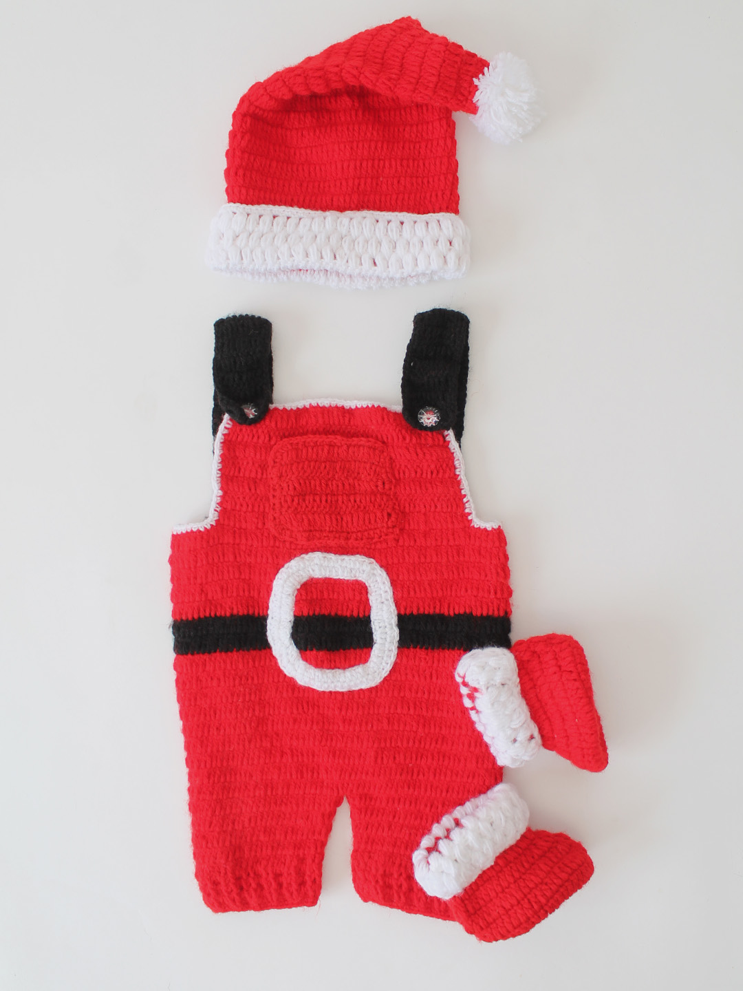 Woonie Crochet Christmas Dungaree with Cap and Boots - Red