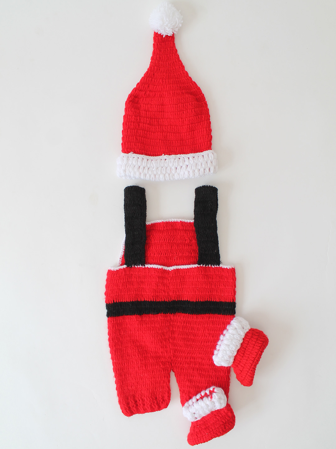 Woonie Crochet Christmas Dungaree with Cap and Boots - Red