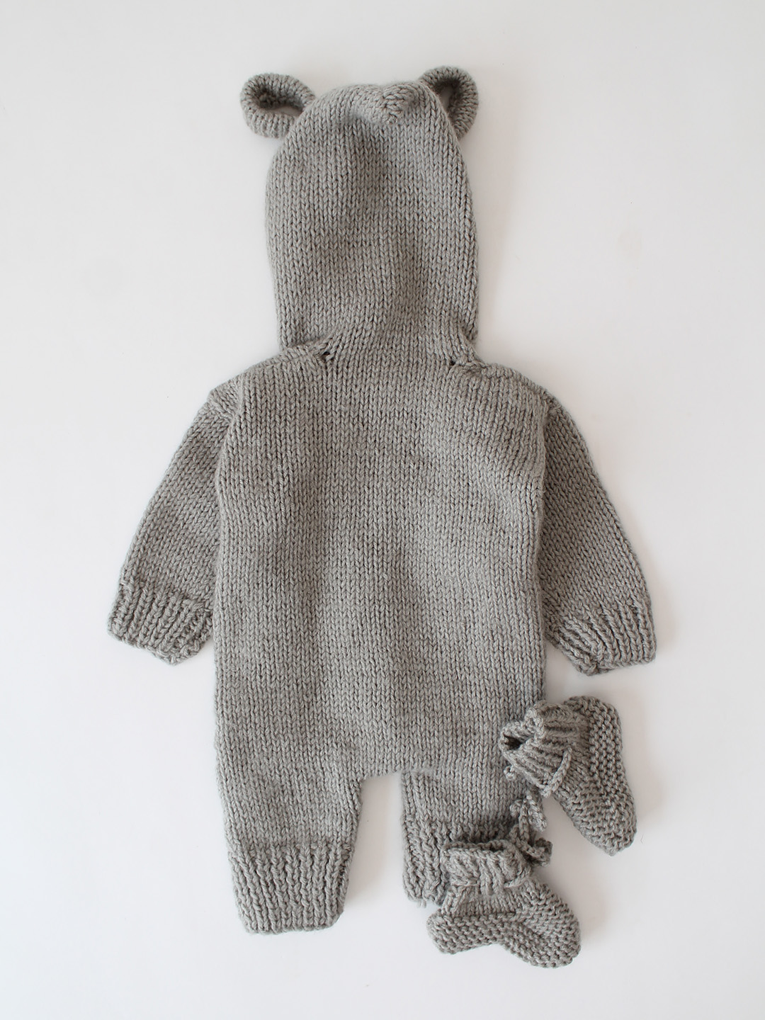 Woonie Handknitted Cable Design Hooded Jumpsuit with Matching Socks - Grey