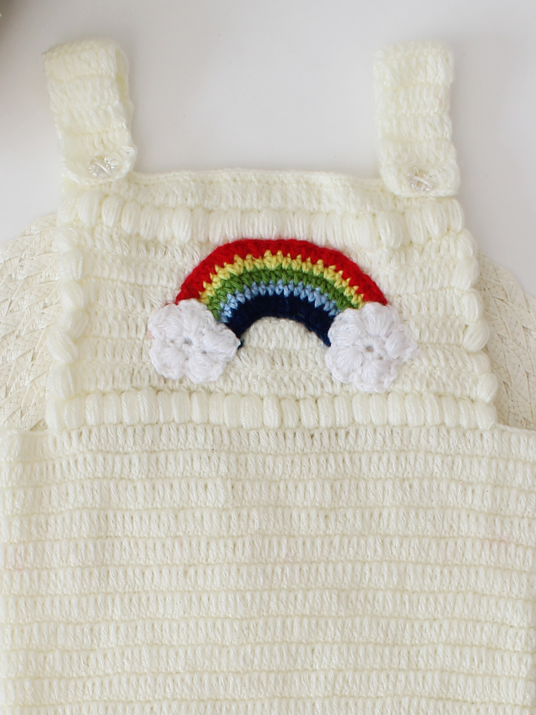 Woonie Crochet Rainbow Applique Dungaree - Cream