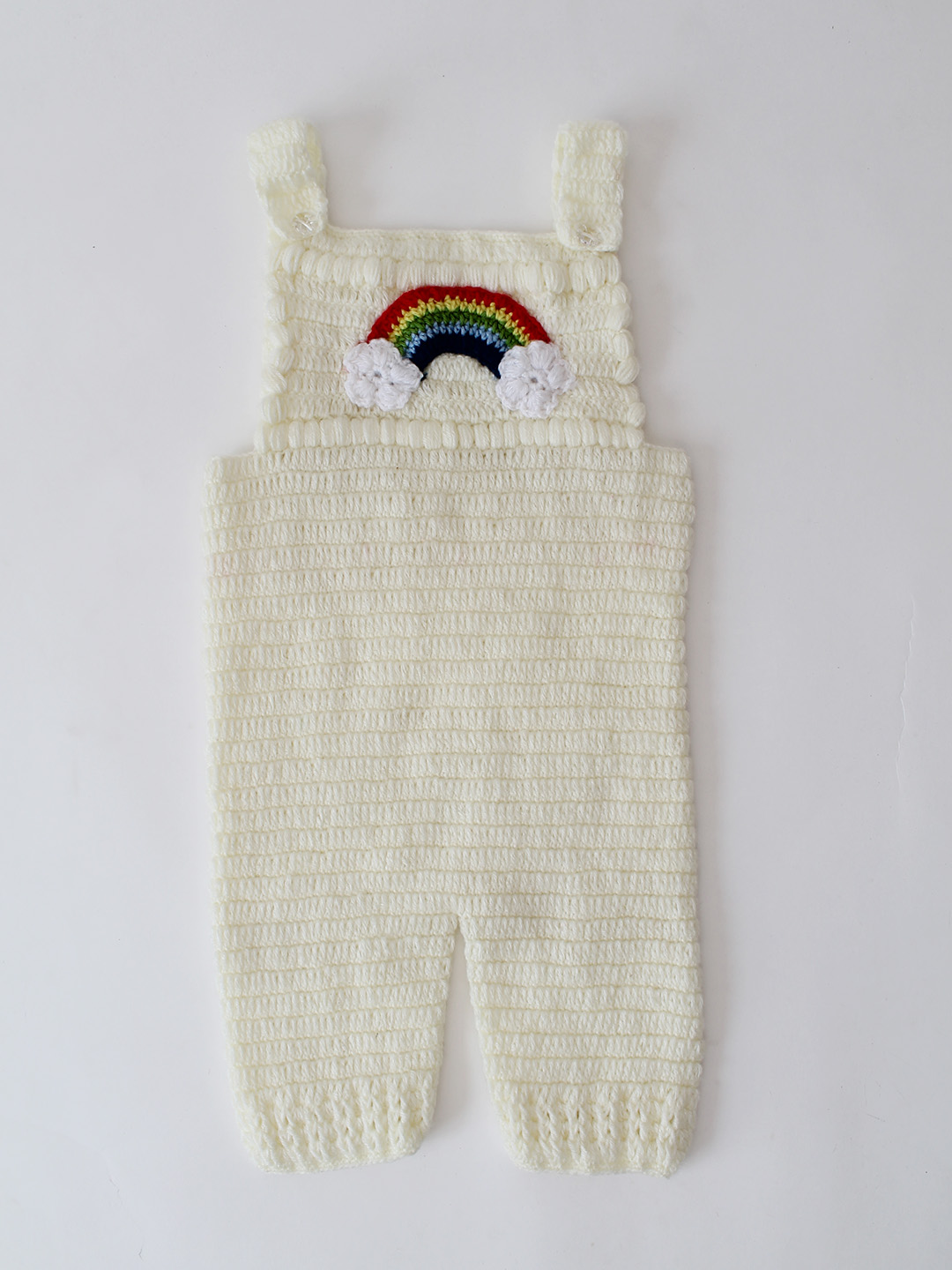 Woonie Crochet Rainbow Applique Dungaree - Cream