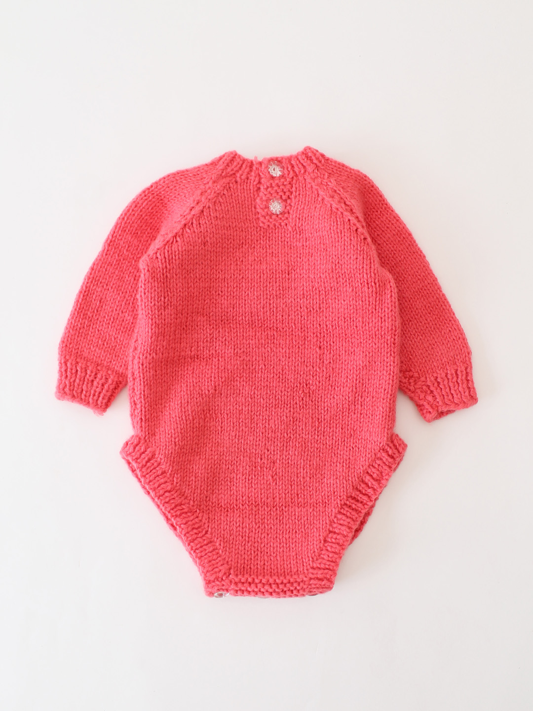 Handknitted Full Raglan Sleeves Floral Embroidered Romper - Peach