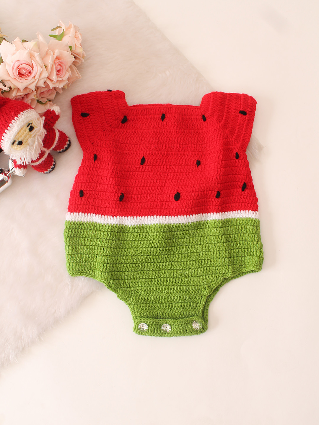 Woonie Crochet Watermelon Romper - Red