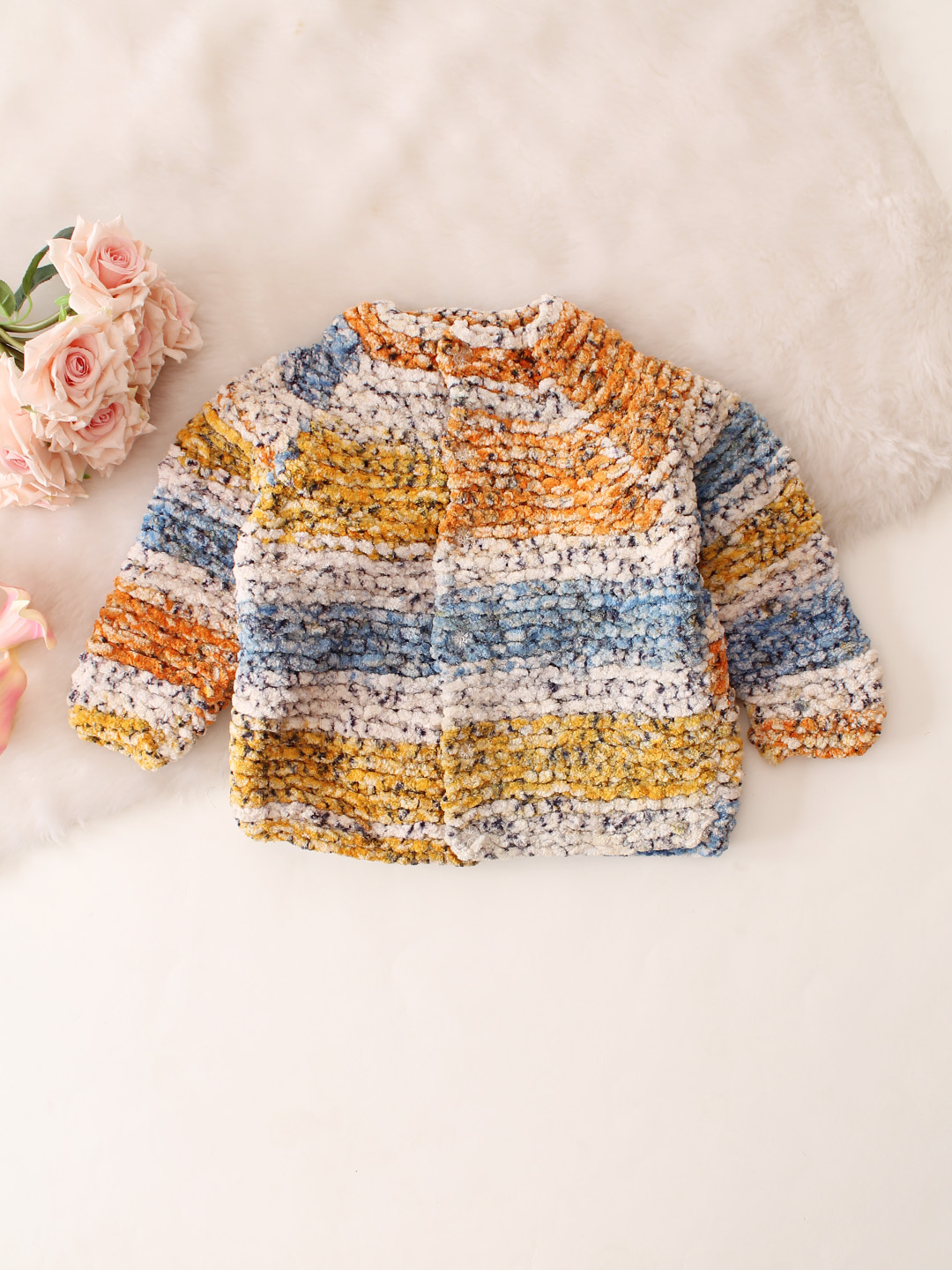 Shaded Garter Stitch Cardigan with Frill Sleeve - Blue