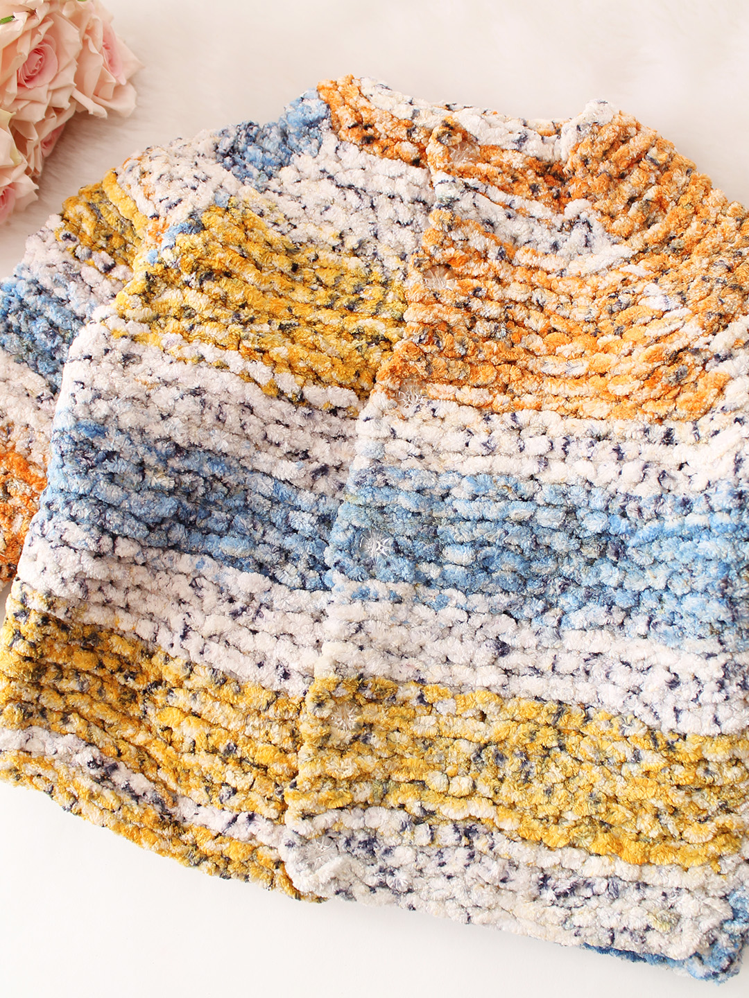 Shaded Garter Stitch Cardigan with Frill Sleeve - Blue