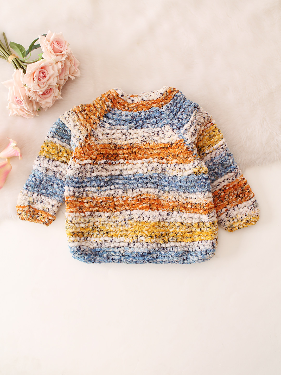Shaded Garter Stitch Cardigan with Frill Sleeve - Blue
