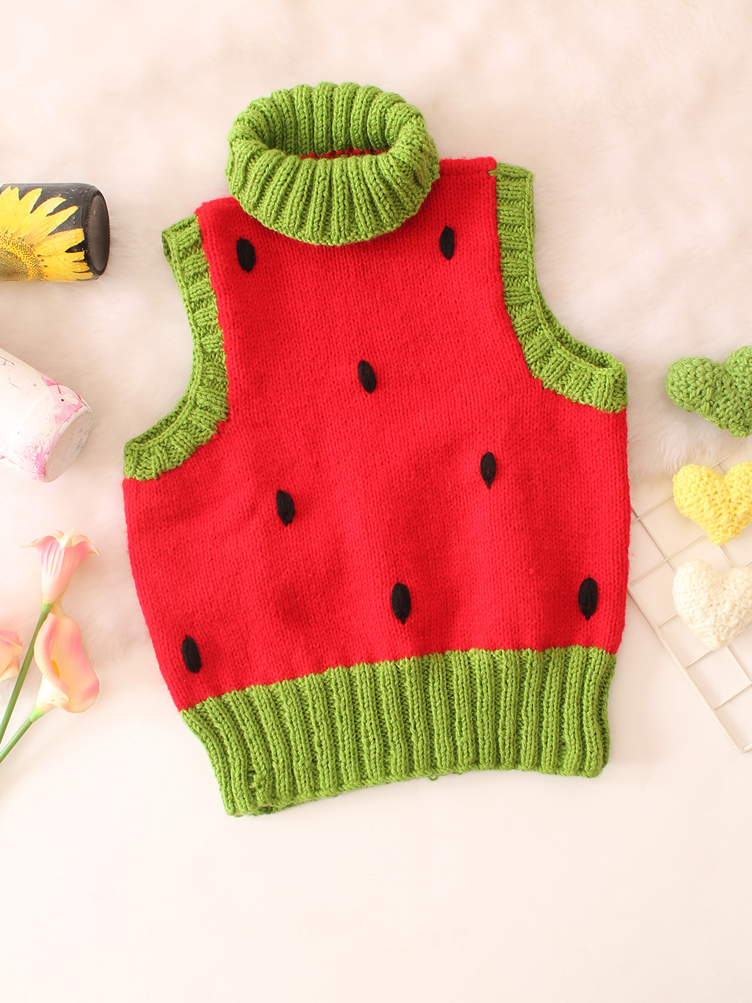 Watermelon Fruity Polo Neck Sweater - Red