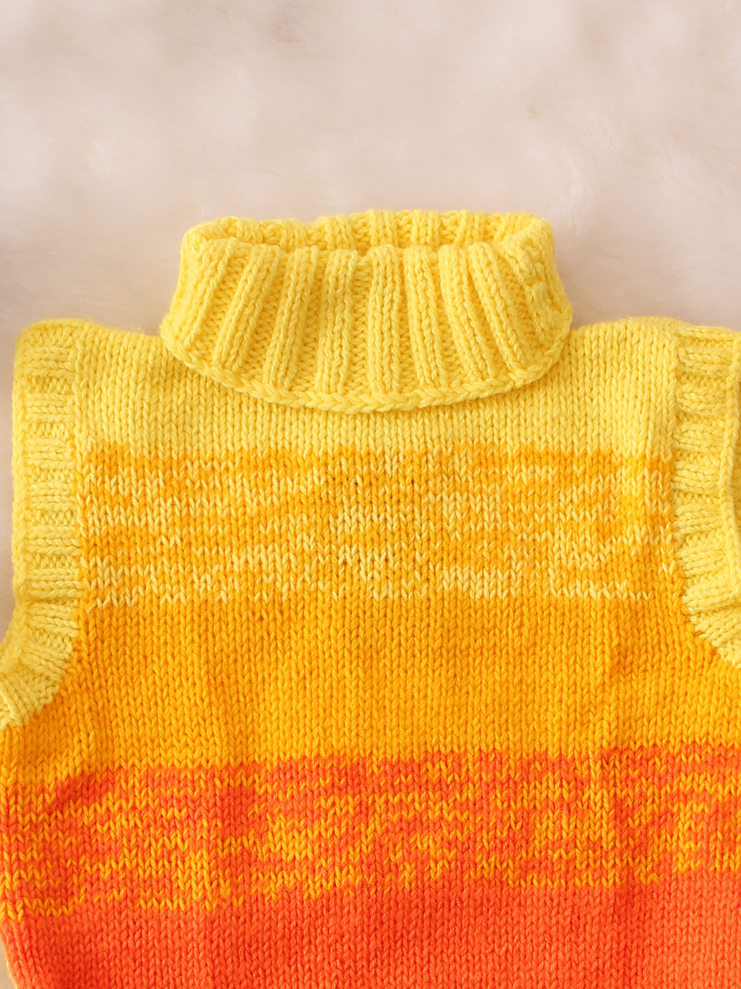 Shaded Handknitted Polo Neck Sweater - Yellow