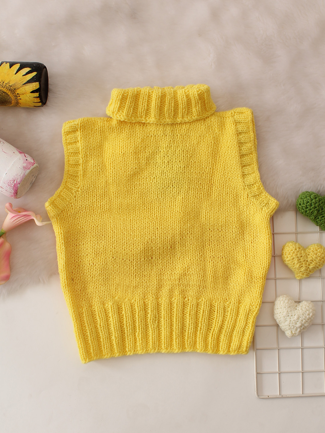 Shaded Handknitted Polo Neck Sweater - Yellow