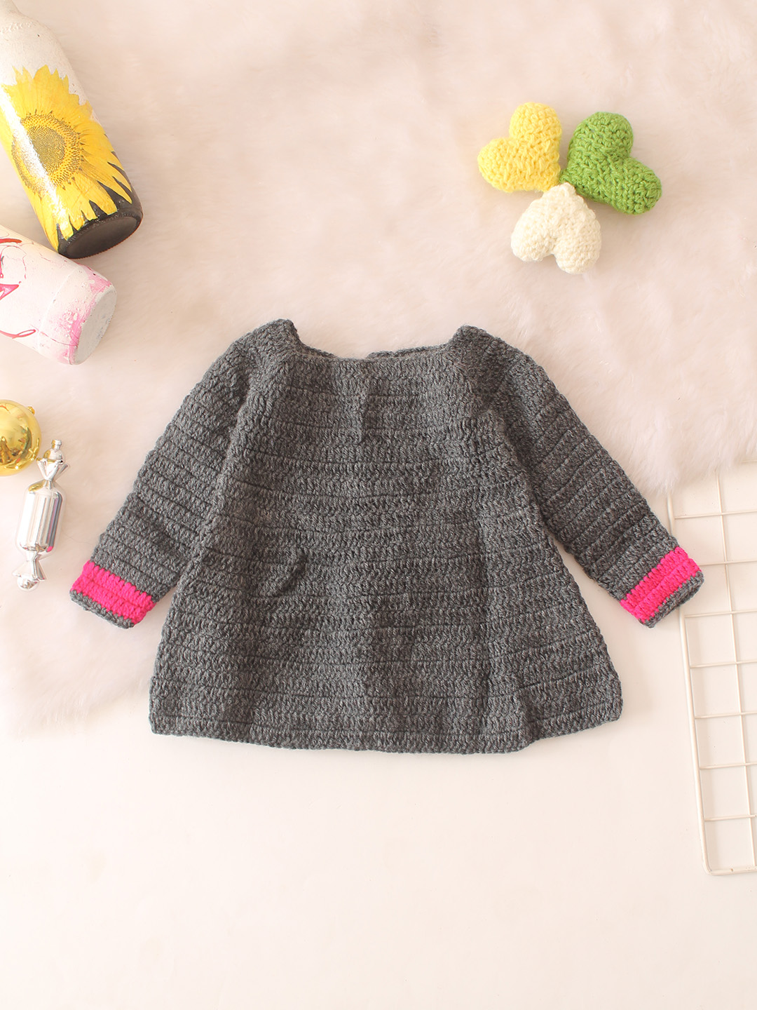 Floral Crochet Longline Blazer for Kids - Grey