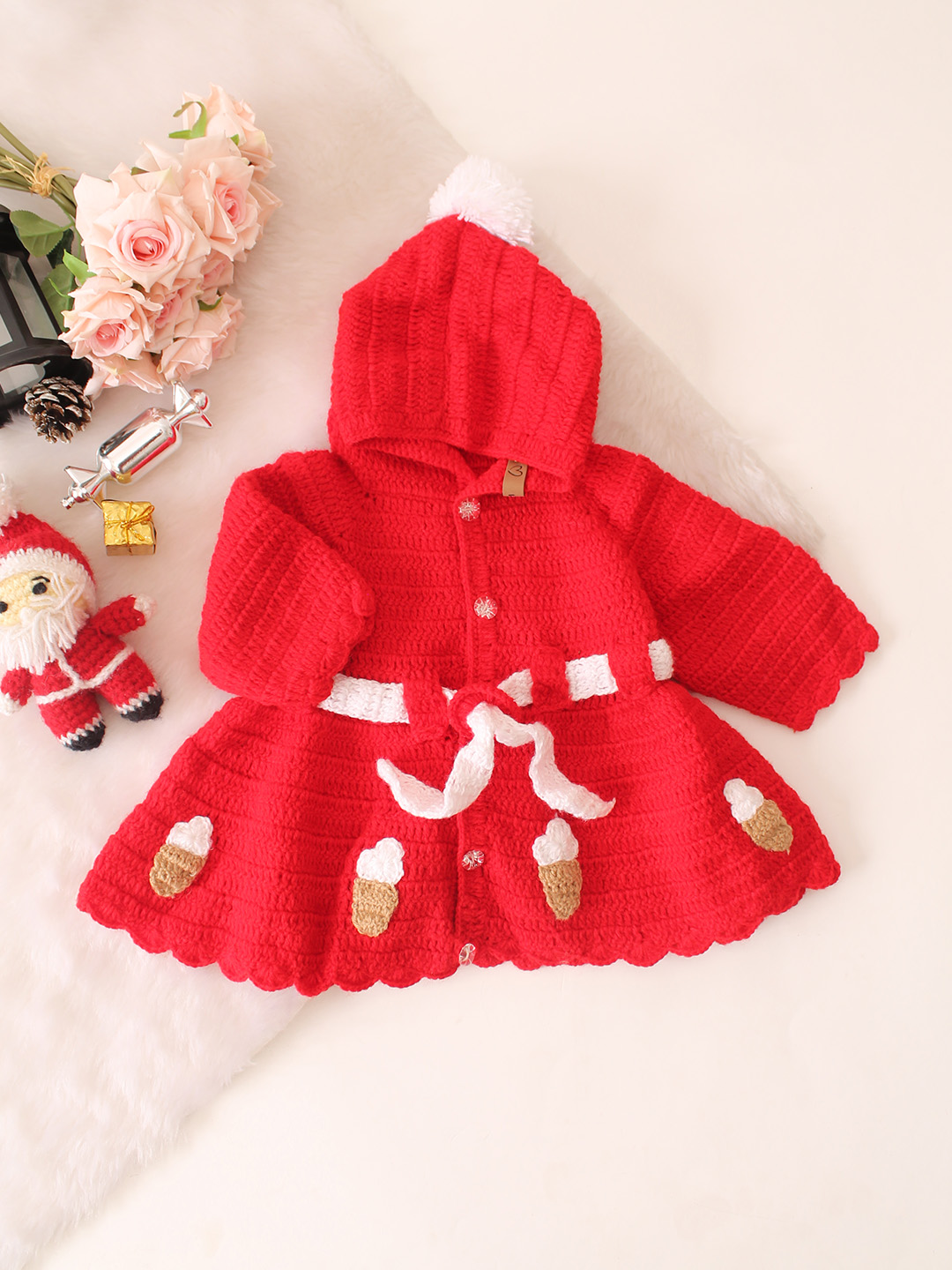 Hooded Icecream Cone Applique Detailed Blazer - Red