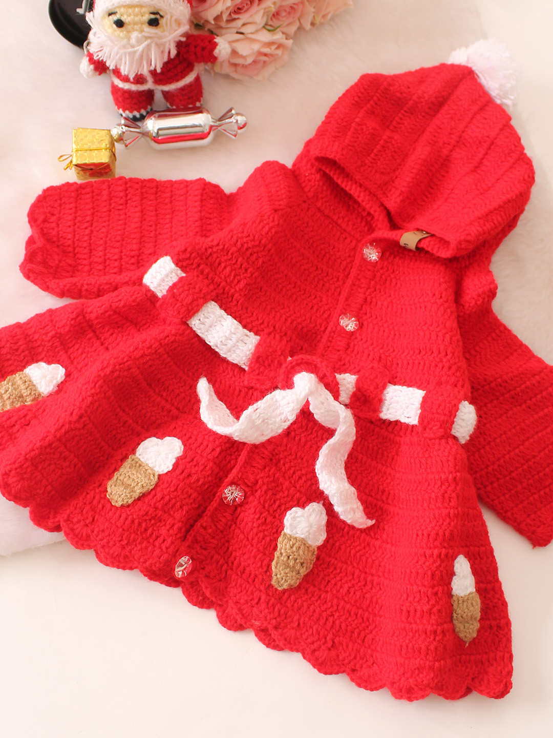 Hooded Icecream Cone Applique Detailed Blazer - Red
