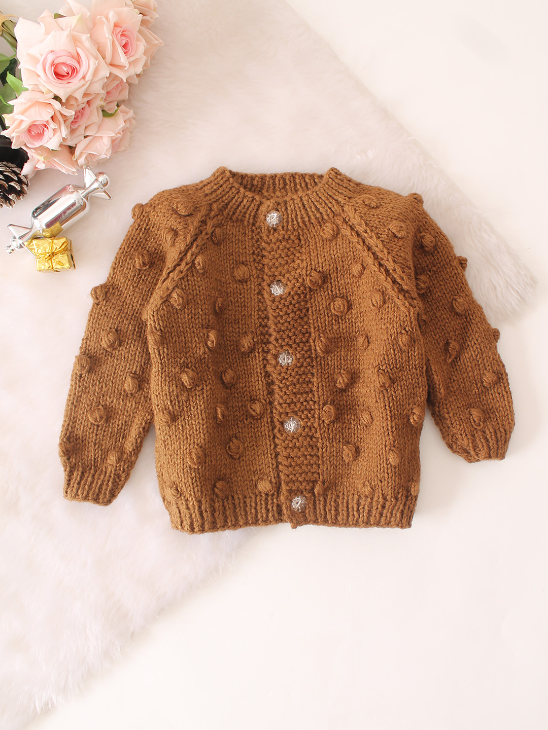 Bubble Stitch Handknitted Cardigan - Brown