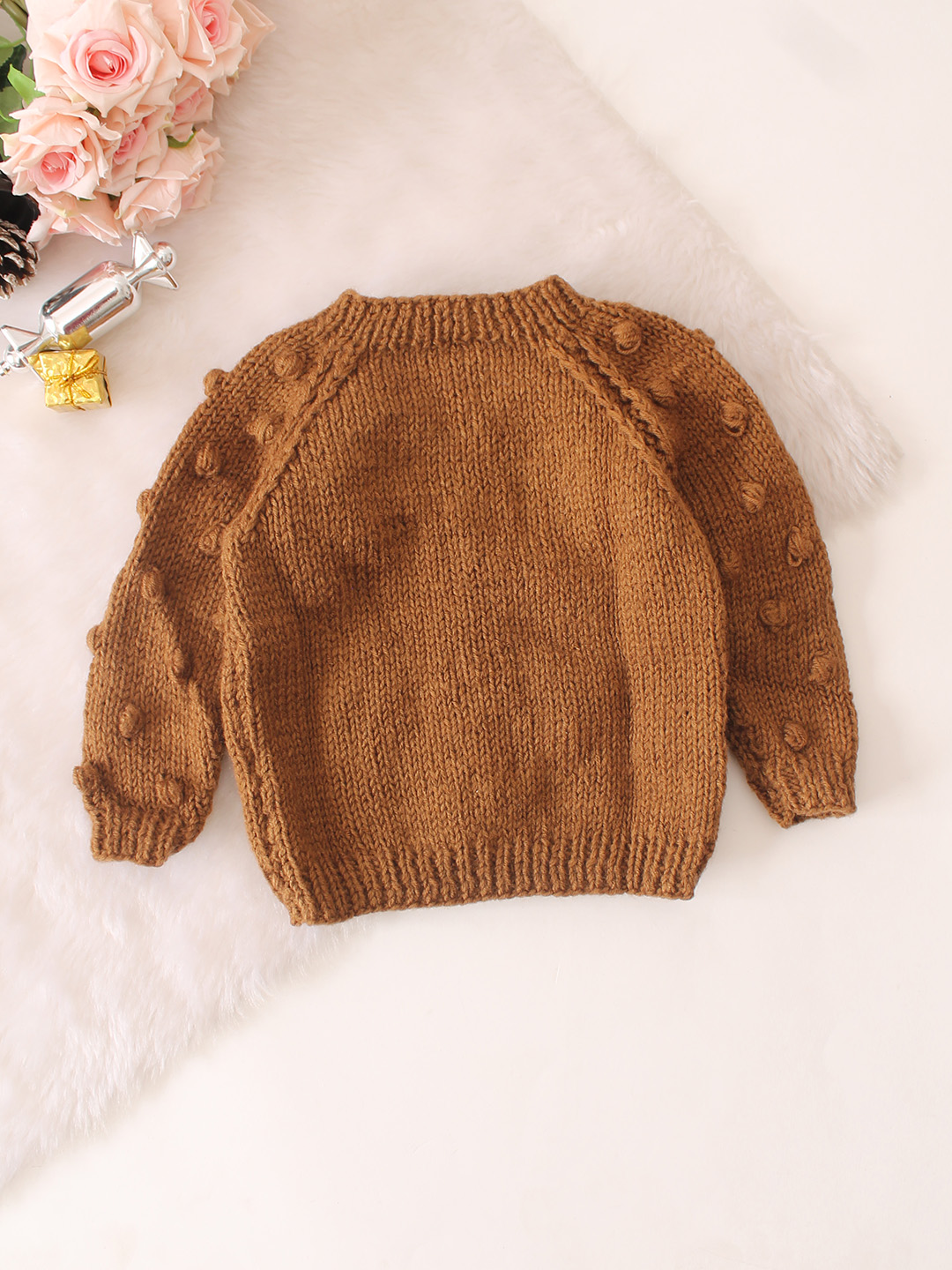 Bubble Stitch Handknitted Cardigan - Brown