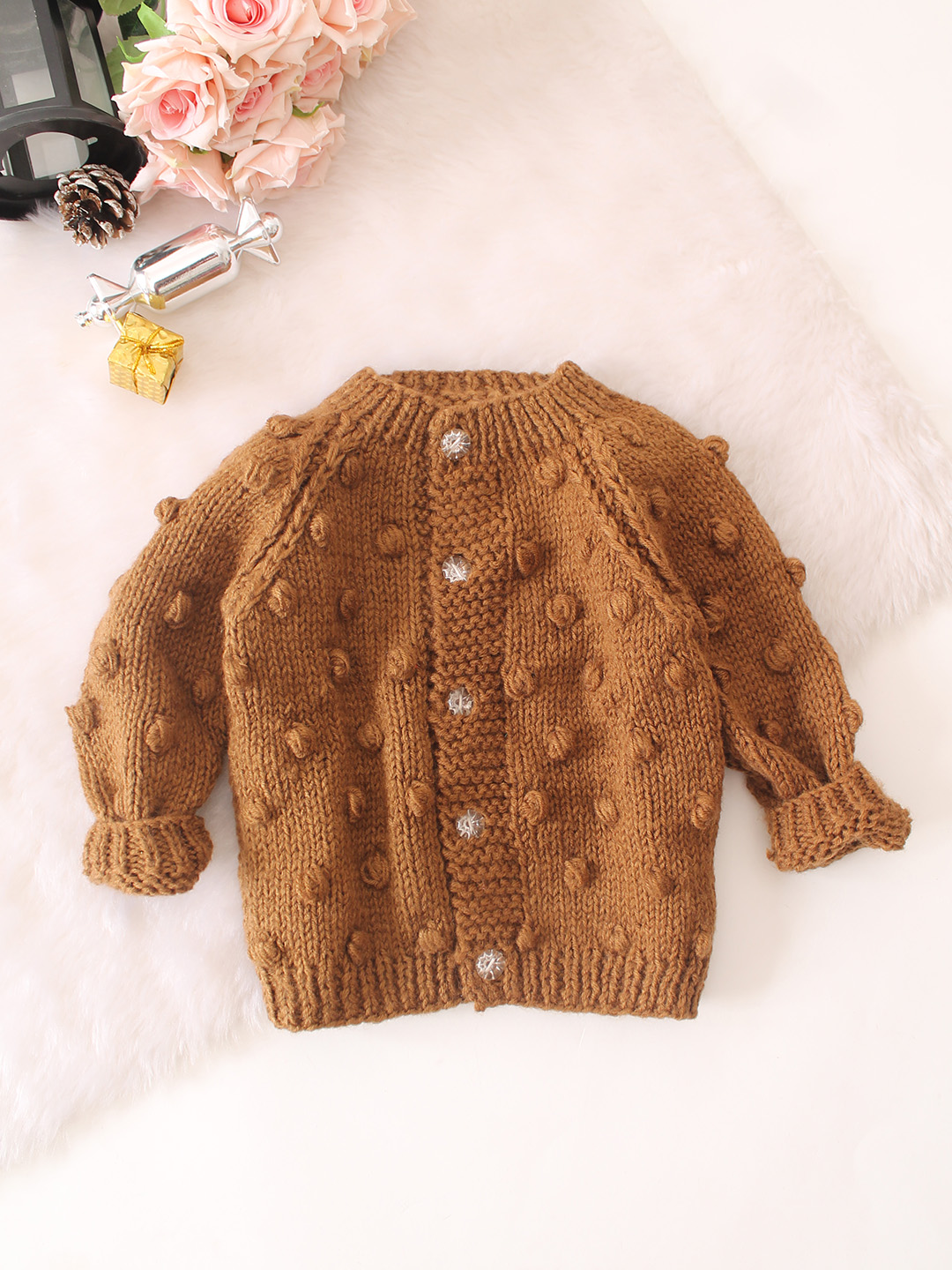 Bubble Stitch Handknitted Cardigan - Brown