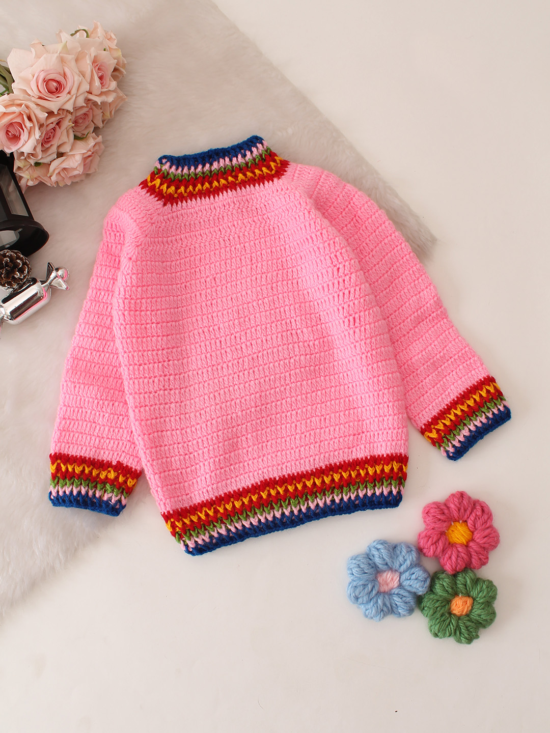 Striped Muticolored Border Sweater - Pink