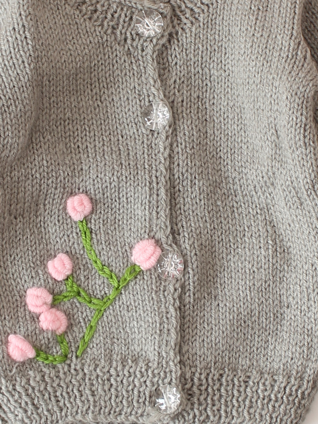 Embroidered Floral Baby Sweater Set - Grey