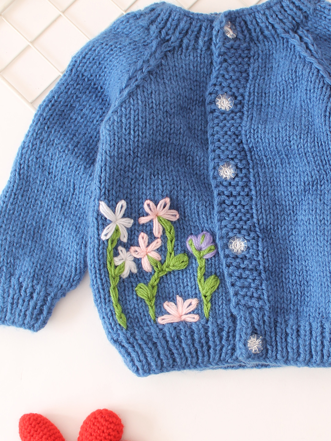 Floral Embroidered Cardigan - Blue