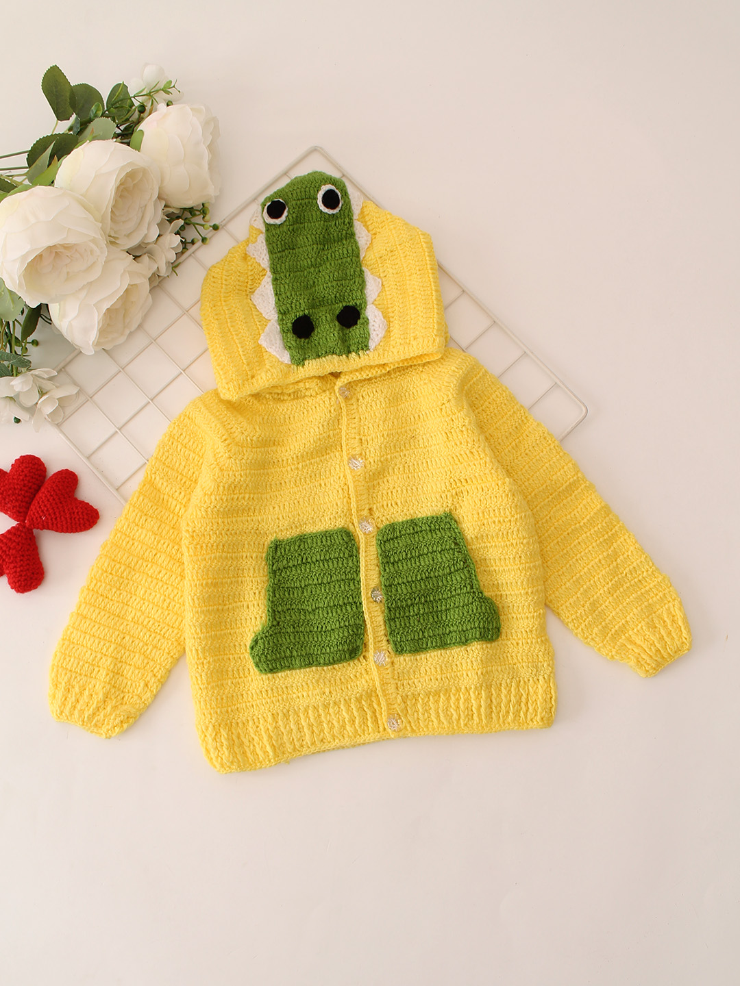 Dinasaur Hooded Cardigan - Yellow