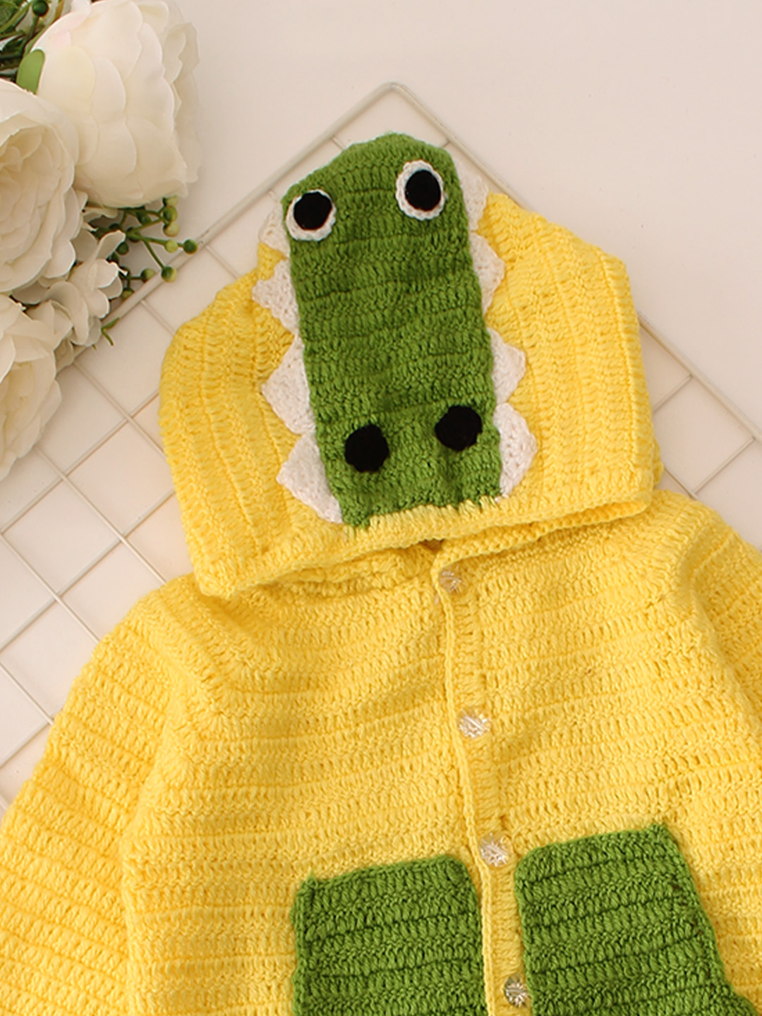 Dinasaur Hooded Cardigan - Yellow