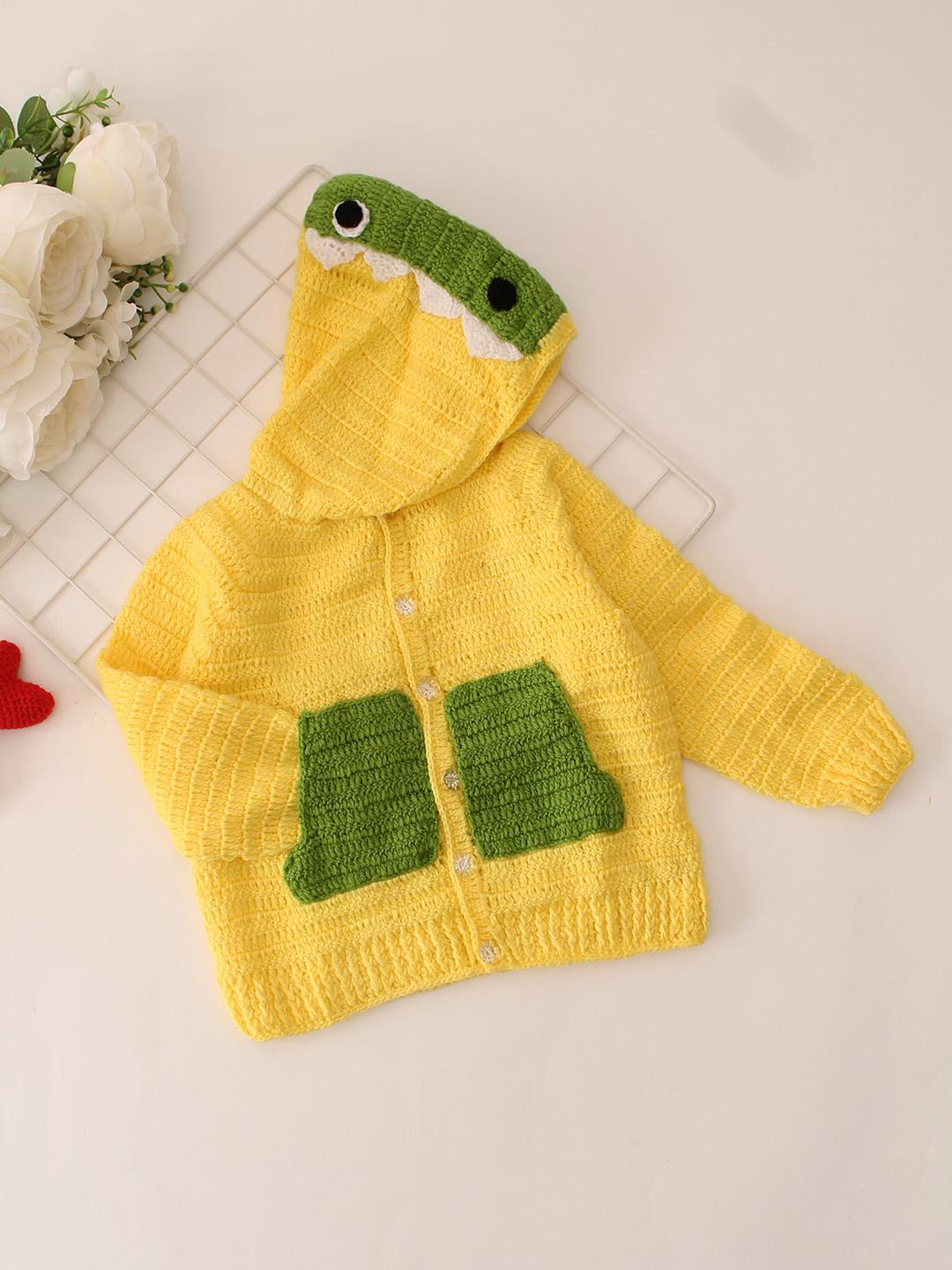 Dinasaur Hooded Cardigan - Yellow
