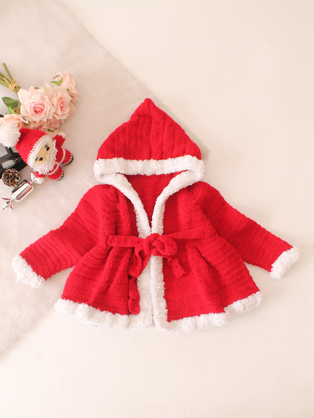 Faux Fur Detailed Hooded Christmas Blazer - Red