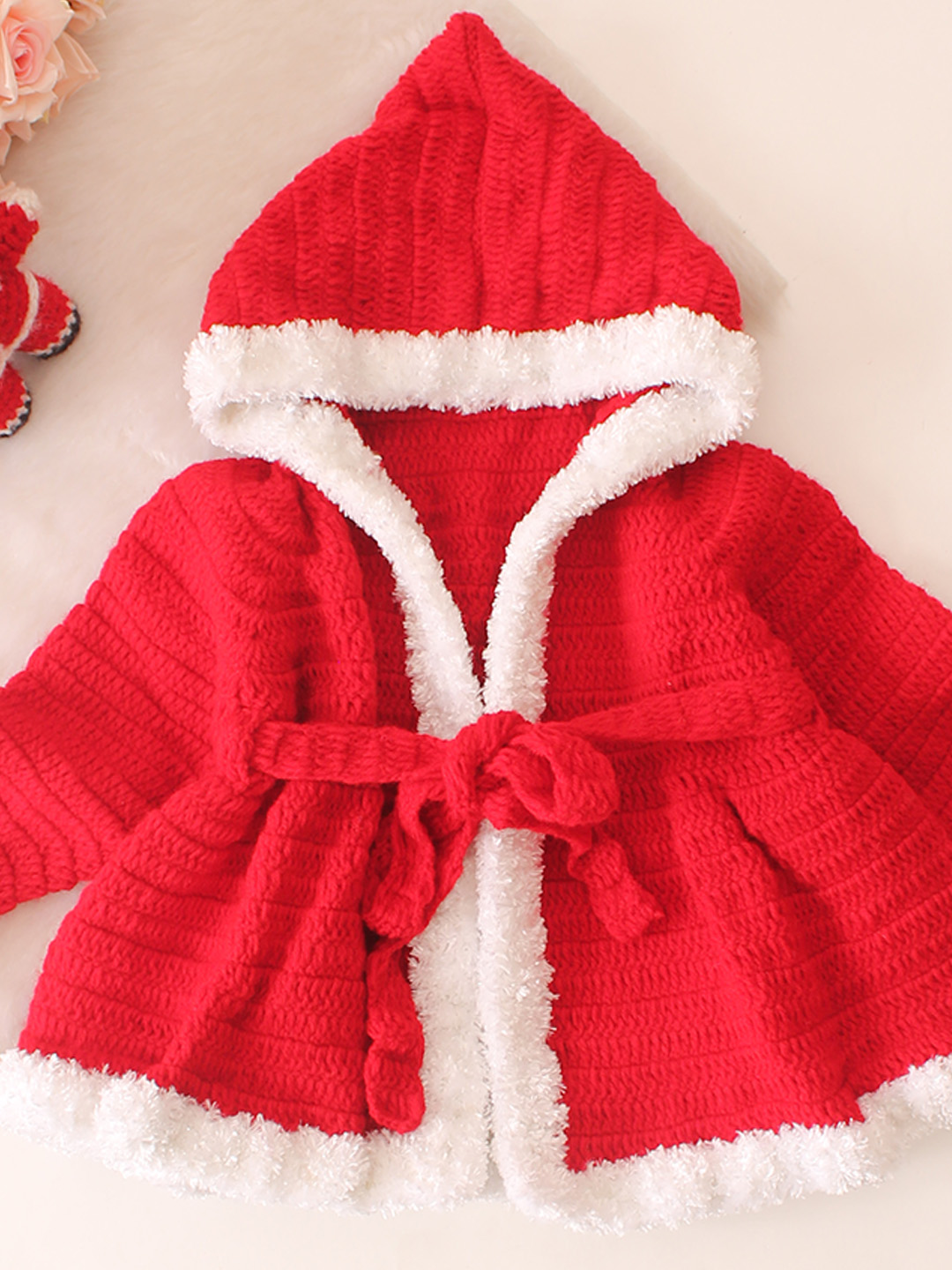 Faux Fur Detailed Hooded Christmas Blazer - Red