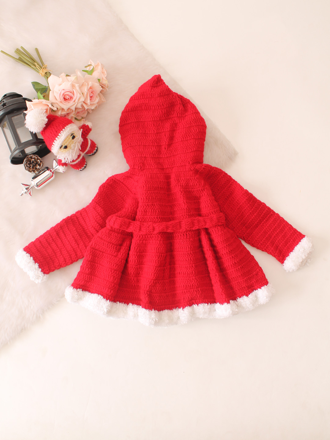 Faux Fur Detailed Hooded Christmas Blazer - Red