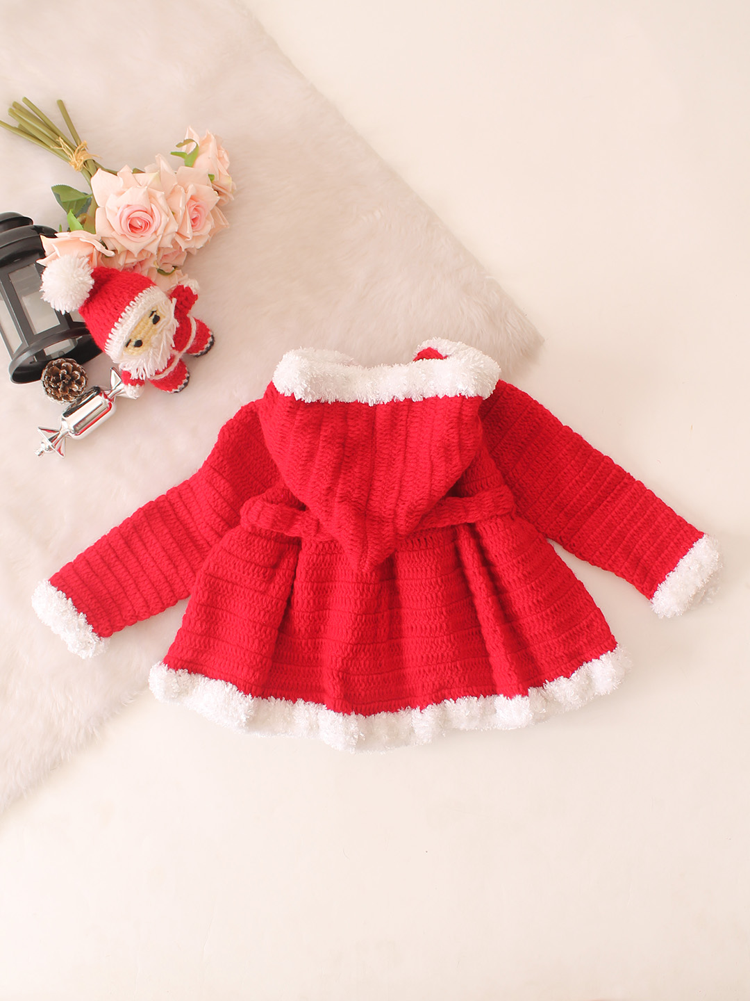 Faux Fur Detailed Hooded Christmas Blazer - Red