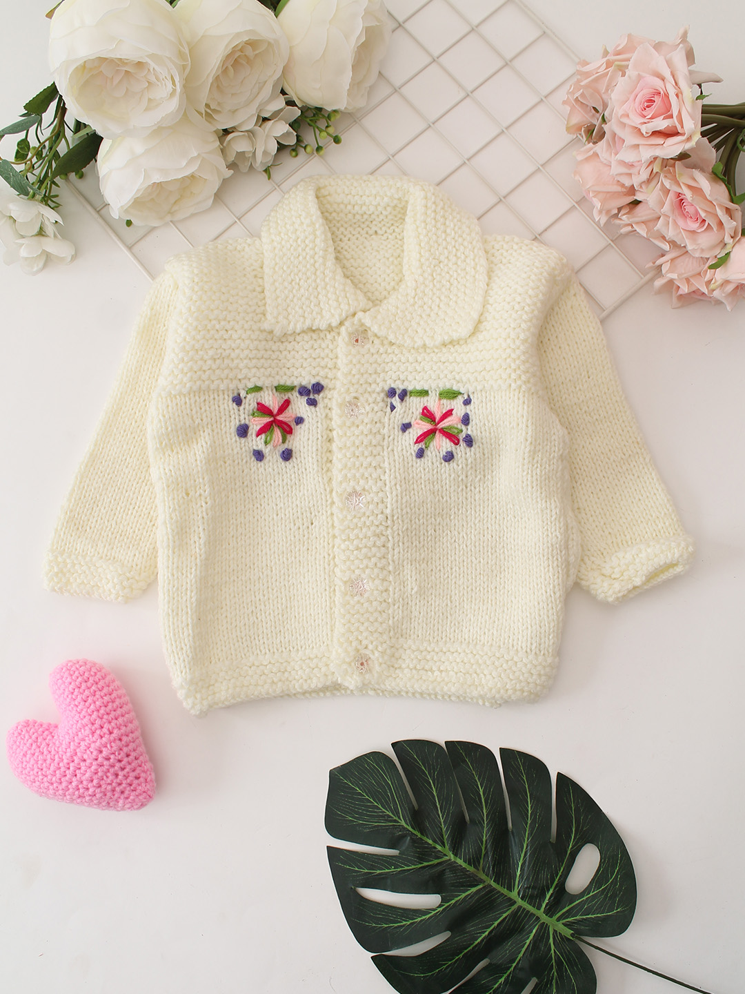 Embroidered Collar Detailed Cardigan - Off-White