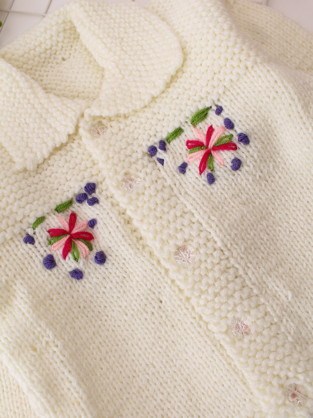 Embroidered Collar Detailed Cardigan - Off-White