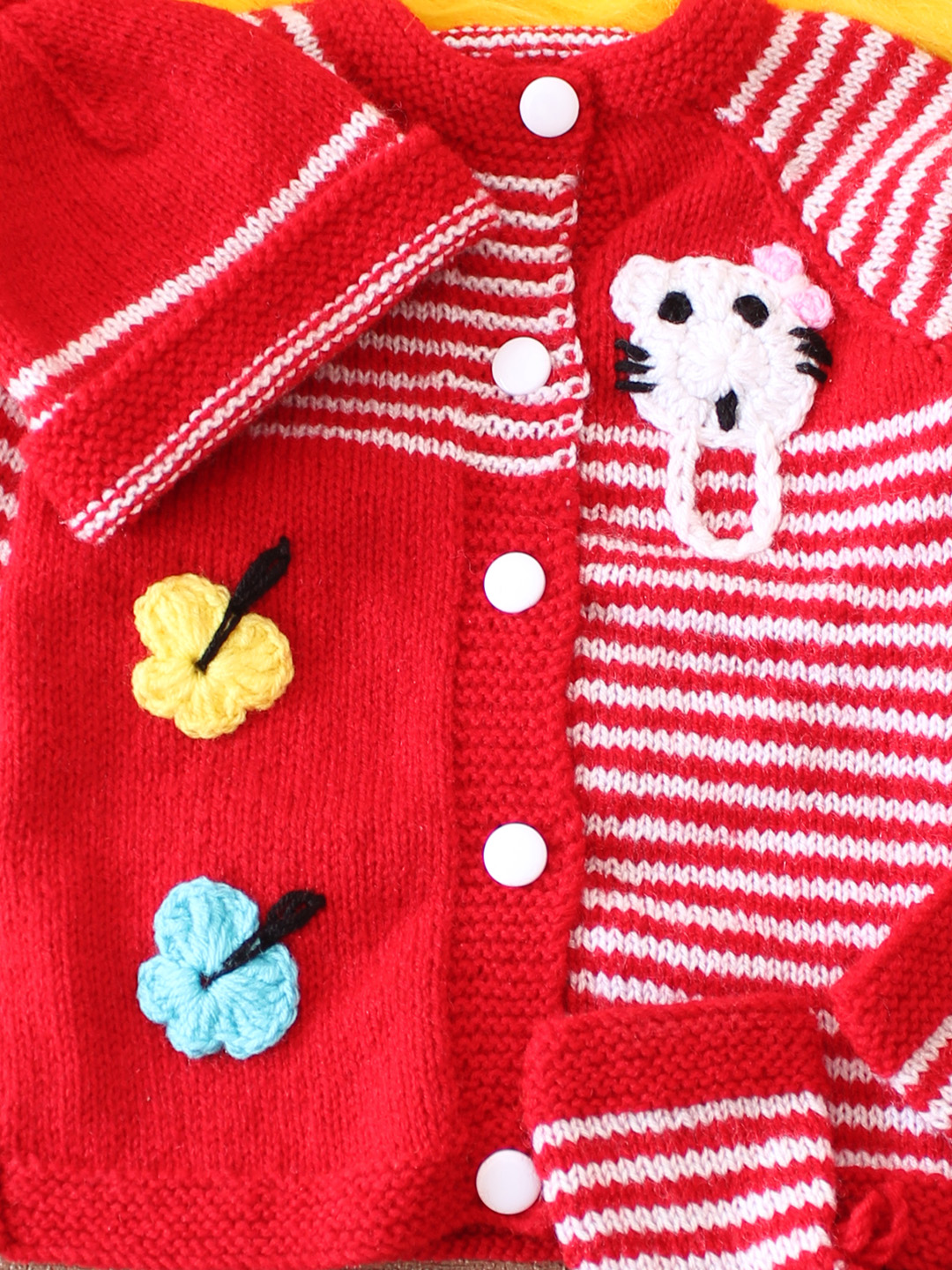 Striped Butterfly Appliques Baby Sweater Set - Red