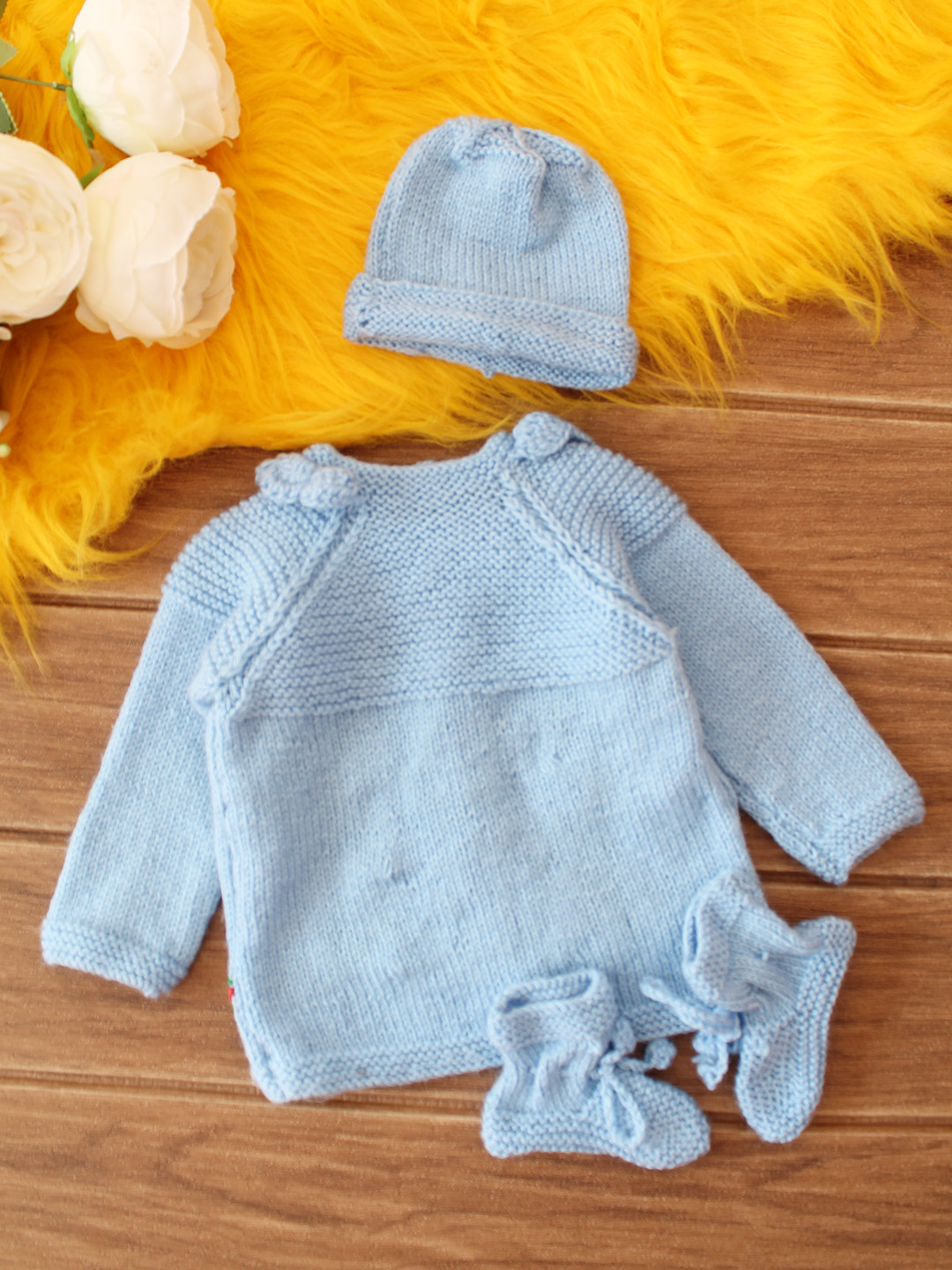 Embroidered Baby Sweater Set - Blue