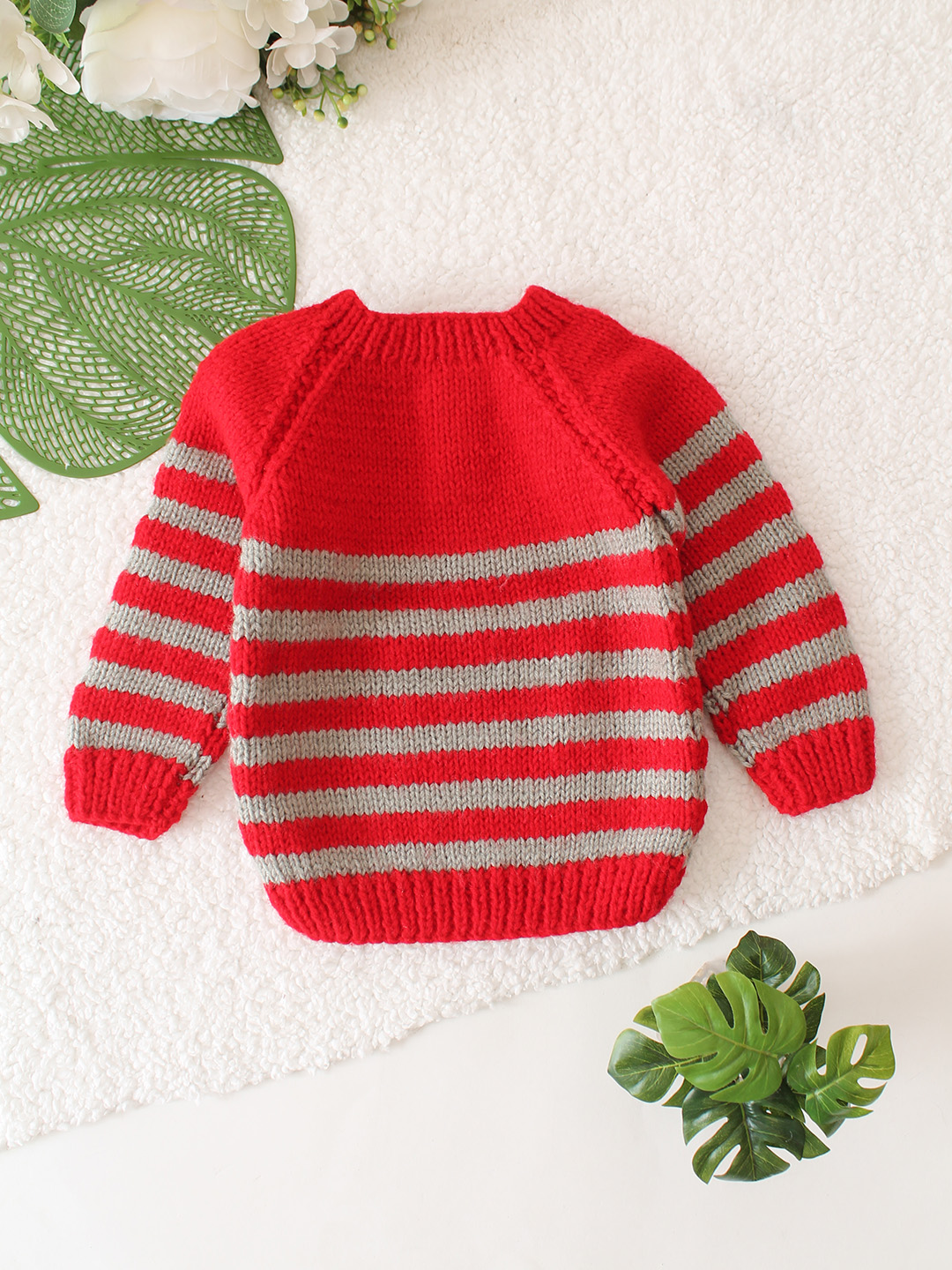 Striped Raglan Sleeve Pullover - Red