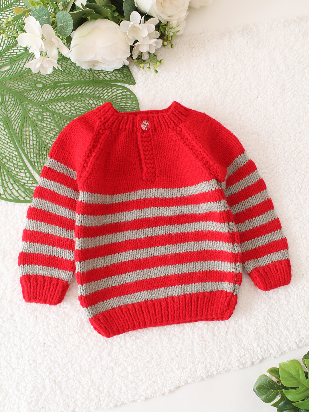 Striped Raglan Sleeve Pullover - Red