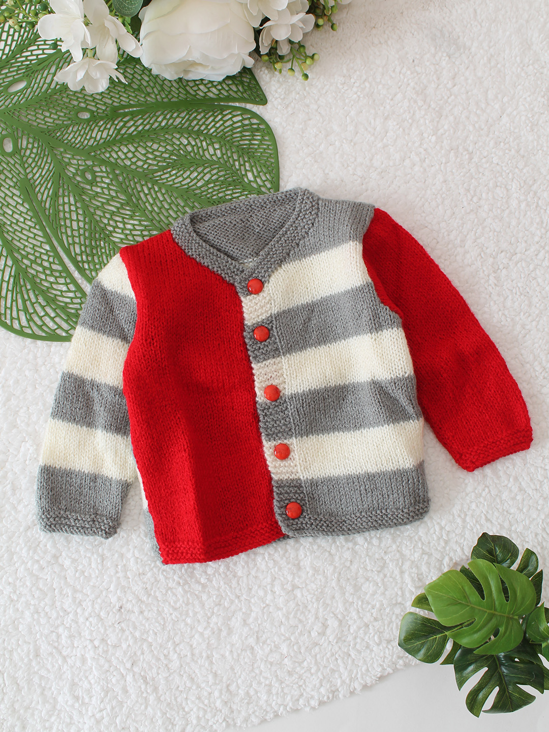 Striped Color Block Cardigan - Red