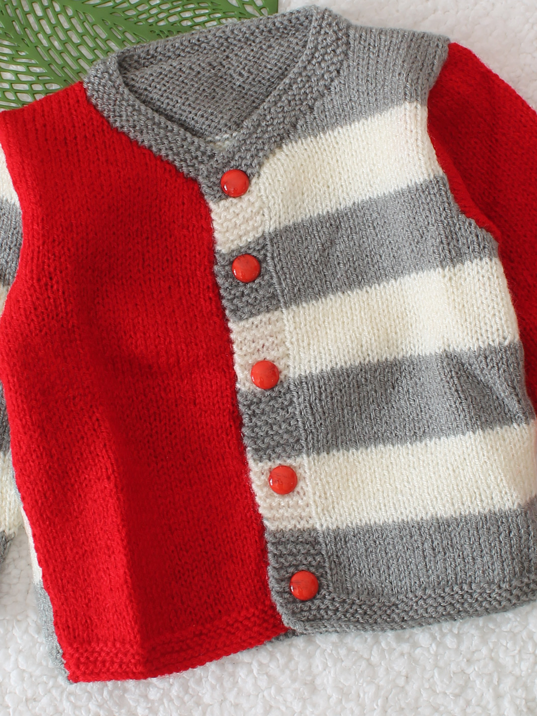 Striped Color Block Cardigan - Red