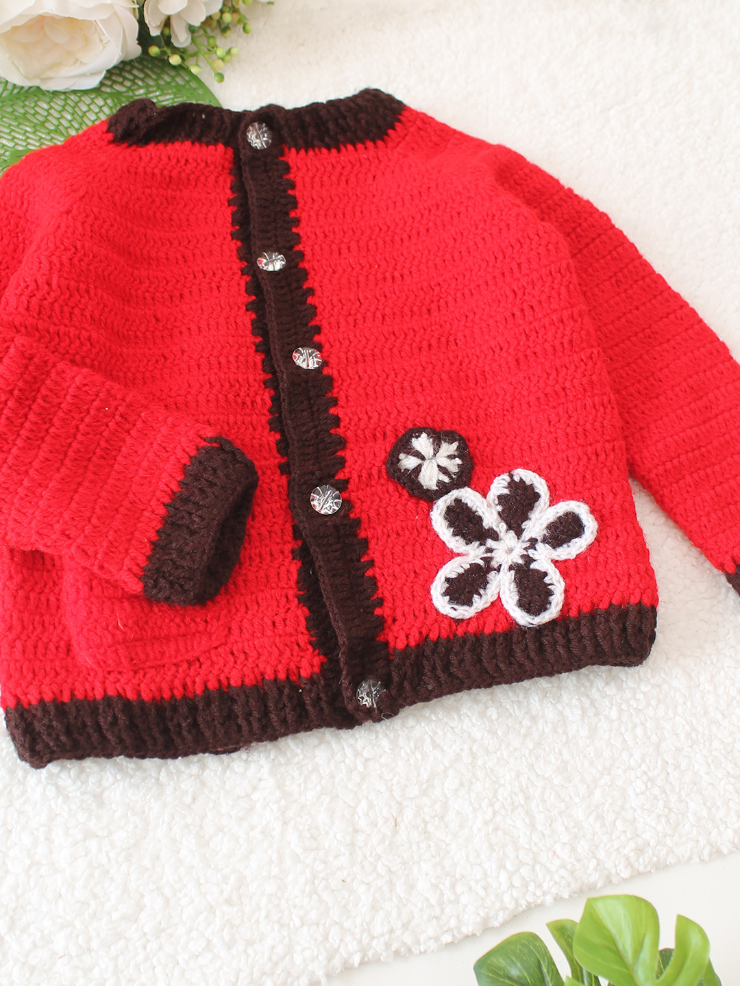 Floral Cardigan with Pocket Detail - Red