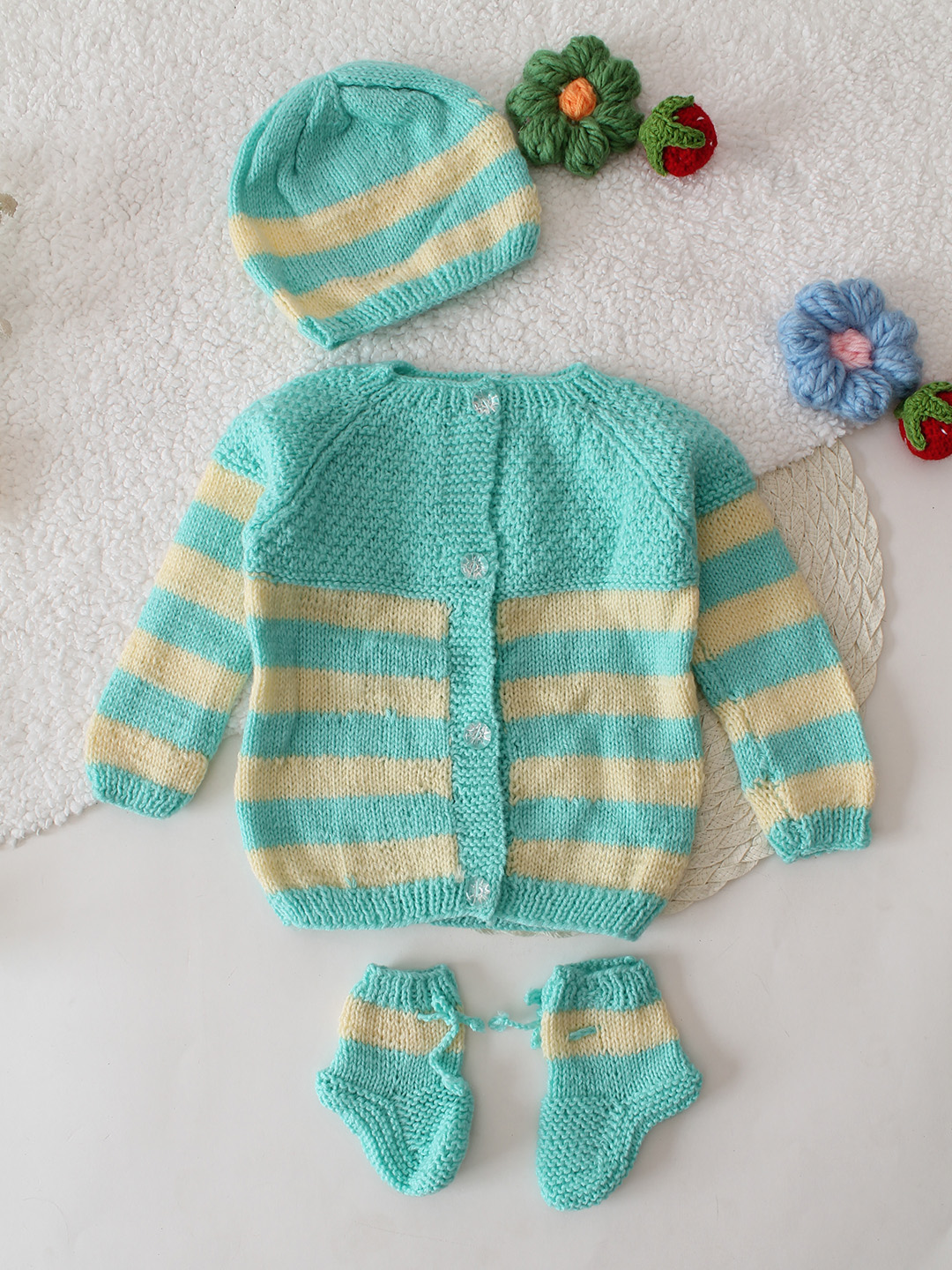 Striped Pastel Colored Baby Sweater Set - Green