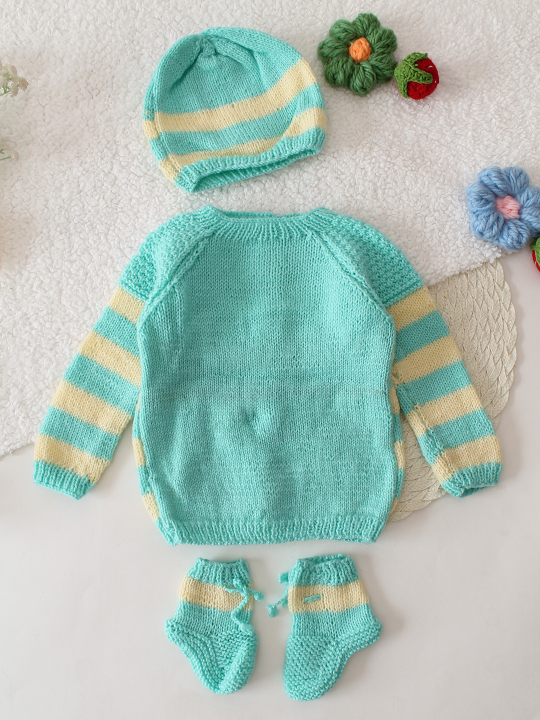 Striped Pastel Colored Baby Sweater Set - Green