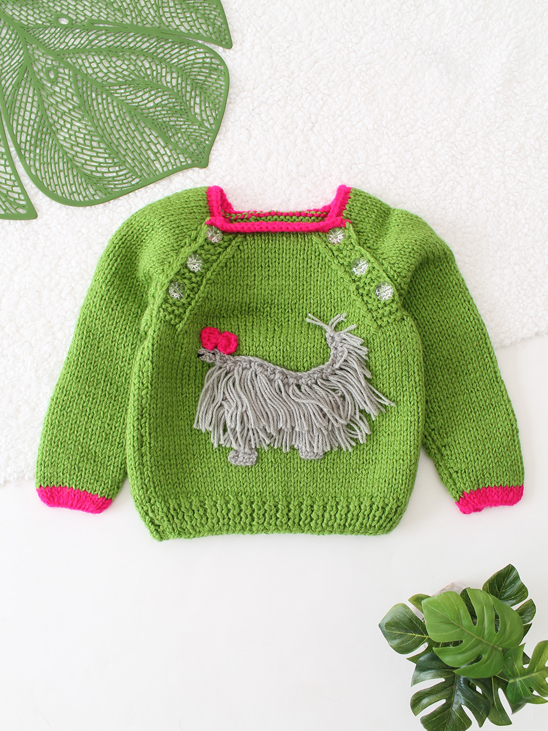 Puppy Design Handknitted Sweater - Green
