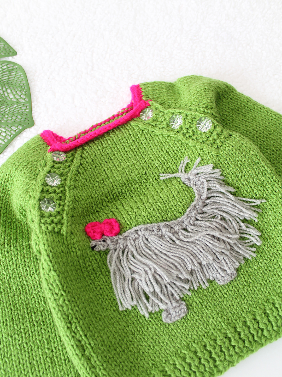Puppy Design Handknitted Sweater - Green